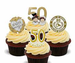Great savings & free delivery / collection on many items. Precut Golden 50th Wedding Anniversary 12 Edible Cupcake Toppers Decorations Cake Toppers Home Garden Worldenergy Ae