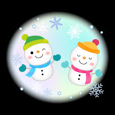 ふたつの雪だるまと雪の結晶のイラスト | フリー素材 イラストミント