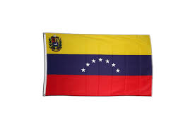 Blau steht für die unabhängigkeit von spanien und das meer, welches venezuela von spanien abgrenzt. Flagge Fahne Venezuela 7 Sterne Mit Wappen 1930 2006 Gunstig Kaufen Flaggen Verkauf At