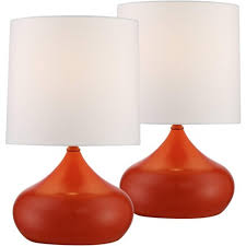 Replace the style's characteristic floor lamps with leds lighting each wall. 360 Lighting Mid Century Modern Accent Table Lamps 14 3 4 High Set Of 2 Orange Steel Droplet White Drum Shade For Bedroom Bedside Target