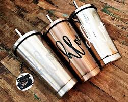 Enjoy a day out at the beach while sipping your favorite cold beverage from this stainless steel tumbler. Stainless Steel Tumbler With Straw Insulated Water Bottle Etsy Bridesmaid Water Bottle Stainless Steel Tumblers Stainless Steel Bottle