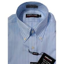 kirkland signature mens button collar extra long length dress shirt blue white stripe 16 1 2 x 32