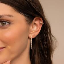 Tennis Chain Earrings by Caitlyn Minimalist • Long Dangling Diamond  Earrings • Pave Stud Wedding Earrings • Perfect Gift for Mom • ER480