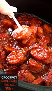 These Crockpot Sweet And Spicy Kielbasa Bites Are Perfect Party Food And Couldn T Be Easier To Make A Keilbasa Recipes Sweet And Spicy Food Recipes