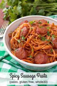 Paleo Spicy Sausage Pasta Plaid Paleo Spicy Sausage Andouille Sausage Recipes Paleo Recipes