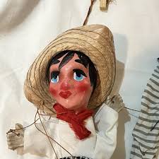 VTG 4 Mexican Bandidos & Other Mexican Marionette String Puppets Plaster  Head