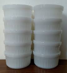 Use them for storing snacks, pastries, cookies and puddings, as well as prep ingredients for recipes! Set Of 10 Vintage Anchor Hocking Fire King 1434 Milk Glass Custard Cups Ramekins Milk Glass Glass Fire King