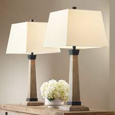 The base is made of wood and with a special burning technique it acquires this special color. John Timberland Rustic Farmhouse Table Lamps Set Of 2 Wood Oatmeal Square Tapered Shade For Living Room Bedroom Bedside Nightstand Walmart Com Walmart Com
