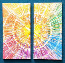 After the painting has dried, johnny puts a clear coat of paint or epoxy over it to make it shine. Two Halves Make A Whole 2 Canvas Spinart Painting