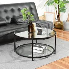 Costway table basse ronde avec structure en métal, inclus etagères de rangement à 3 niveaux, style industriel, idéal pour salon, chambre, balcon etc. Table D Appoint Table Basse Ronde Table Table Basse Design Metal Et Verre Noir Cdiscount Maison