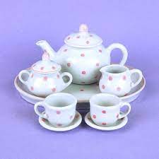 Doll Pink Polka Dot Tea Set Toy Tea Set Miniature Tea Set Porcelain Tea Set
