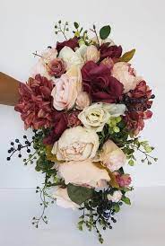 Navy and burgundy fake flowers. Wine And Blush Bridal Bouquet Set Burgundy And Navy Wedding Fake Flowers Spring Wedding Wedding Bouquet Fake Flowers Bridal Bouquet Sets Diy Wedding Bouquet