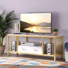 Cheap tv stands, buy quality furniture directly from china suppliers:natural glass 6pc classical golden cocktail metal coaster continental vintage zinc alloy plated gold plated mat placemat black and white tempered glass combination paint tea tv cabinet small family coffee table floor. Constructed Of Gold Metal Frame And Finished In Faux Marble Veneer Three Tier Shelves Tv Stand With Drawers Modern Media Console Tv Unit Design Modern Living