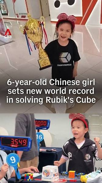 6-year-old Chinese girl sets new world record in solving Rubik's Cube - YouTube