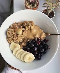 Peanut Butter Oats With Apple Banana And Blueberries Breakfast Bowl Recipe Healthy Food And Drink Food Recipies