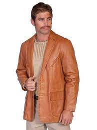 Scully Leather Mens Ranch Tan Whipstitch Hand Finished Blazer Lambskin Leather Blazer Leather Jacket Men Leather Jacket