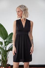 Veronica M Edith V Neck Sleeveless Dress W Cinched Waist Black Flutter Dresses Women S Fashion Dresses Sleeveless Dress