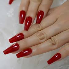 The blue shade used is one of our favorites because it is so vivid and bright. Gorgeous Red Press On Ballet False Nails Long Ruby Red Coffin Ballerina Uv Fingersnails Free Adhesive Tapes 24pcs Set False Nails Aliexpress