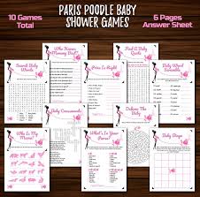 Paris Baby Shower Games Package Poodle Baby Shower Game Etsy In 2020 Paris Baby Shower Printable Baby Shower Games Shower Games