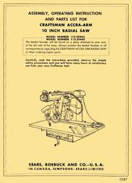 Craftsman 10 Radial Arm Saw 113 29402 113 29440 Operator Parts Manual Radial Arm Saw Radial Saw Ozark