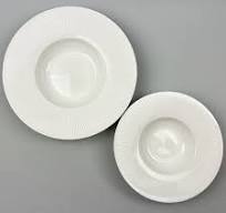 SOU White Striped Straw Hat Plates Pasta Dinner Plates Wide Rim Bowl in 2  sizes, 9" dia.(8 oz) and 11.5" dia.(12 oz)