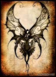 Awesome gothic fairy with half moon tattoo design. Attractive Black Ink Gothic Fairy Tattoo Design By Acarakic94