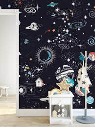 black outerspace kids bedroom wallpaper starry galaxy wall decor removable fabric planet nursery decor wa yatak odasi duvar kagidi duvar dekorasyonu oda dekoru