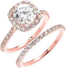 Diamond contour wedding band in 14k rose gold (1/7 ct. Amazon Com 10k Rose Gold Cubic Zirconia Cushion Shape Halo Engagement Ring And 3 4 Eternity Wedding Band Bridal Ring Set Claddagh Gold Clothing Shoes Jewelry