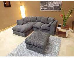 · 79 in · standard · fabric · microfiber · dark grey, graycolor: Dylan Jumbo Cord Charcoal Grey Corner Sofa With Matching Foot Stool Dark Grey Grey Corner Sofa Corner Sectional Sofa Corner Sofa