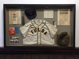 This Baseball Shadowbox Is A Great Way To Showcase Your History By Including A Jersey Hat Newspaper Clippi Baseball Shadow Boxes Shadow Box Memory Shadow Box
