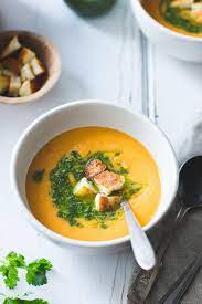 Roasted Yellow Tomato Soup With Green Harissa Halloumi Croutons And A Round Up Recipe Halloumi Flatbread Dinner Recipes