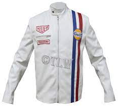Gulf Leather Jacket Steve Mcqueen Le Mans Driver Grandprix White All Sizes Celebrity Jackets Mens Outwear Steve Mcqueen Le Mans