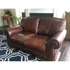 Genuine leather living room sets havertys bedroom chairs. Haverty S Leather Trend Vintage Autumn Sofa And Loveseat Set Chairish