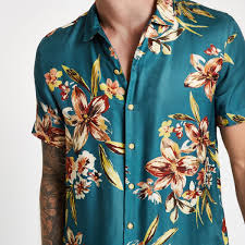 Blue Short Sleeve Floral Print Shirt Short Sleeve Shirts Shirts Men Shirts Mens Shirts Casual Wear For Men