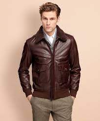 Men S Brown Leather Bomber Jacket Brooks Brothers Leather Jacket Outfit Men Brown Leather Bomber Jacket Leather Jacket Men