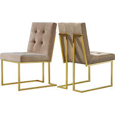 Meridian Furniture 714be C Pierre Dining Chair Tufted Beige Velvet On Gold Stainless Steel Set Of 2 Geometric Dining Chairs Dining Chairs Dining Chair Upholstery