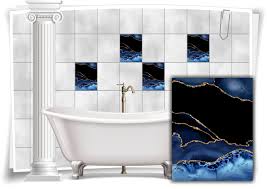 #bad #fliesen #holz #holzlook #folie #klebefliesen #diy #renovieren in 2019 fliesenfolie. Fliesen Aufkleber Folie Marmor Ol Olfarben Abstrakt Schwarz Blau Gold Bad Wc Deko Kuche Medianlux Shop