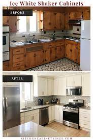 Before And After Ice White Shaker Cabinets In 2021 White Shaker Cabinets Assembled Kitchen Cabinets Online Kitchen Cabinets