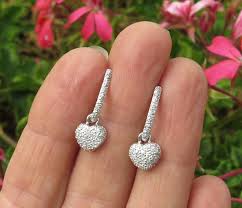 Women long dangle half heart earrings pink simulated diamond white gold plated. Nd165 Heart Dangle Earrings Large Two Tone Purple And Olive Enamel Dangle Drop Earrings Jewelry Valresa Com