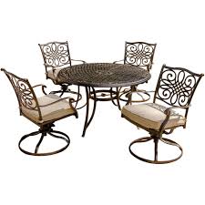 Hanover Traditions 5 Piece Aluminum Round Outdoor Dining Set With Swivel Chairs Cover And Natural Oat Cushions Included Traditions5pcsw Hd The Home Depot Patio Dining Set Dining Furniture Sets Outdoor Dining Set