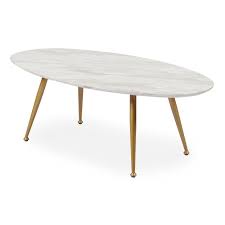 Table Basse Ovale Effet Marbre Mun 120cm Blanc