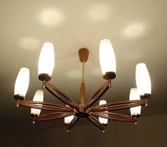 Very Large Glass And Teak Chandelier 1960s Danish Modern Design Pendant Lamp 6 Vintage Chandelier Chandelier Danish Modern Design Three drawer oak mid century danish chest.