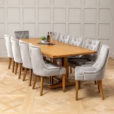 Habitat clifton oak veneer table & 4 light grey chairs. Solid Oak Refectory 2 4m Dining Table And 10 Light Grey Scoop Chairs The Furniture Market