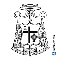 Lámina en blanco y negro de obispo para pintar en línea con el ordenador. Escudo Obispo Escribano Escudo Simbolos