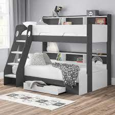 Orion Grey And White Wooden Storage Triple Sleeper Bunk Bed Frame 3ft Single Top And 4ft Small Double Bottom