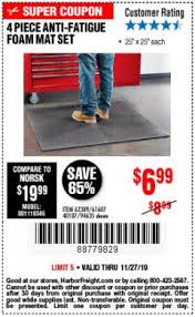 Buy anti fatigue mats to provide employees with a comfortable surface to stand on while working. Harbor Freight Tools Coupon Database Free Coupons 25 Percent Off Coupons Toolbox Coupons 4 Piece Anti Fatigue Foam Mat Set
