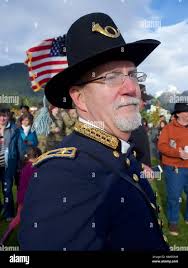 Jay Sweeney portrays Army Maj. Gen. Lovell Rousseau at Castle Hill, Sitka,  Alaska, during the Oct. 18, 2017, reenactment of the transfer of Alaska  from Russia to the United States. Sweeney wears