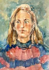 Vintage SWEDISH WATERCOLOUR PORTRAIT PAINTING OF A YOUNG WOMAN Framed