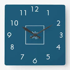 Business Company Logo Ocean Blue White Square Wall Clock Zazzle Com In 2021 White Clocks Blue Ocean Square Wall Clock