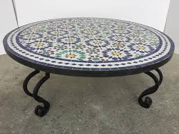 Patio side table plant stands outdoor accent table small mosaic table glass top. Moroccan Mosaic Round Tile Coffee Table On Iron Base At 1stdibs
